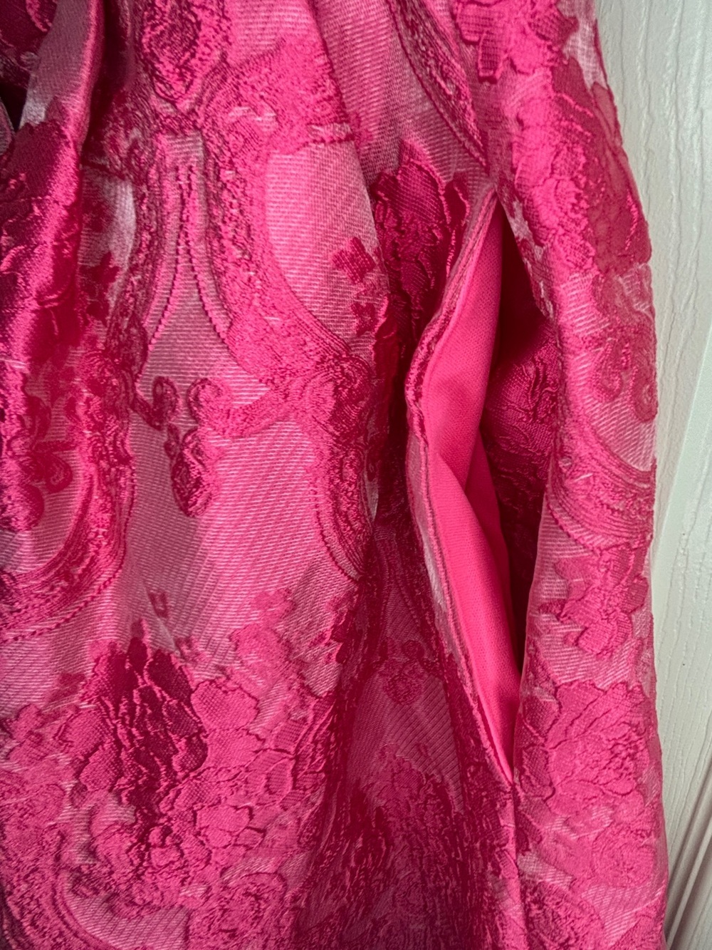 Entro Pink Floral Jacquard Strapless Midi Dress L Pockets Barbiecore - Picture 9 of 16